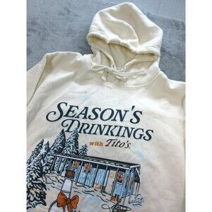Tito's Handmade Vodka Size Large Season's Drinking Hoodie Sweatshirt Ivory